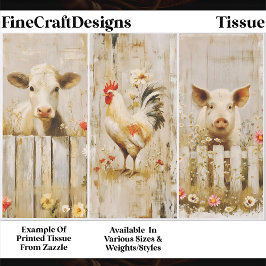 Papel De Seda Granja Rústica Vaca Gallo Cerdo FD1 Decoupage