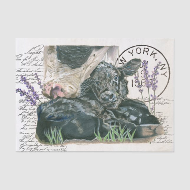 Papel De Seda Granja Shabby Chic Cow con ternera (Anverso)