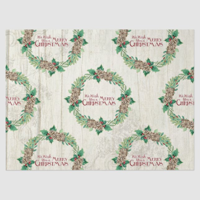 Papel De Seda Granjero Merry Christmas Wreath Pine Cone Holly (Anverso)