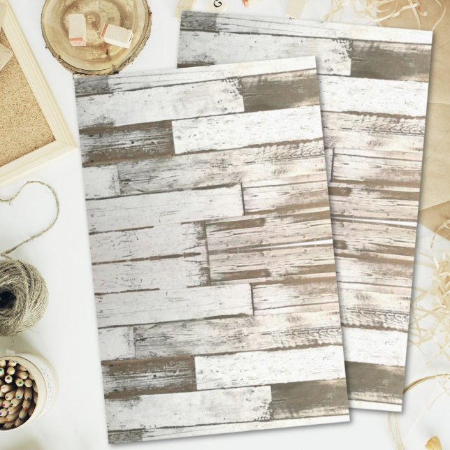 Papel De Seda grano de madera blanca y beige de grano rústico (rustic farmhouse barn beige grey white wood grain tissue paper)