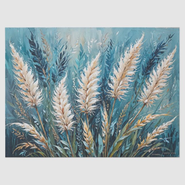 Papel De Seda Grasa Blue Floral Pampas (Anverso)