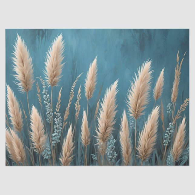 Papel De Seda Grasa Blue Floral Pampas (Anverso)