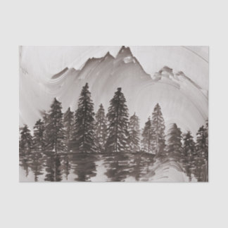 Papel De Seda Gray Forest Watercolor Camping treees Winter Holid