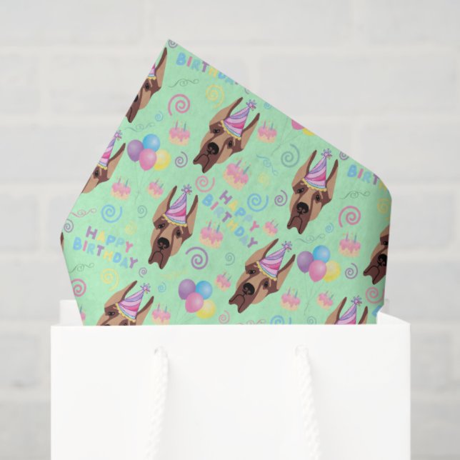Papel De Seda Great Dane Birthday Tissue Paper in Green (Bolsa de regalo)