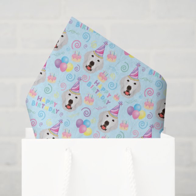 Papel De Seda Great Pyrenees Birthday Tissue Paper in Blue (Bolsa de regalo)