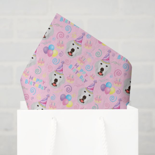 Papel De Seda Great Pyrenees Birthday Tissue Paper in Pink (Bolsa de regalo)