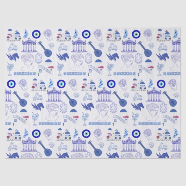 Papel De Seda Grecia Azul y Blanco (Anverso)