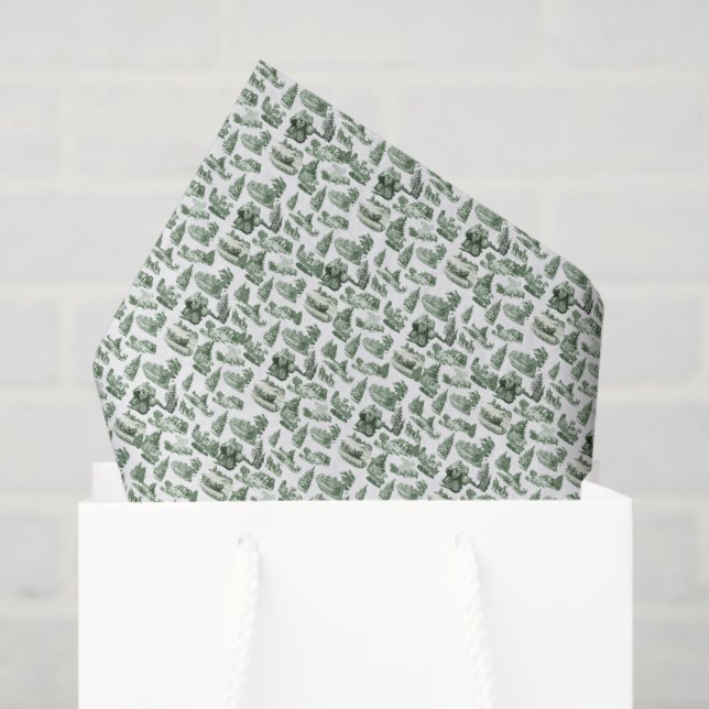 Papel De Seda Green and White Christmas Toile Aesthetic (Bolsa de regalo)