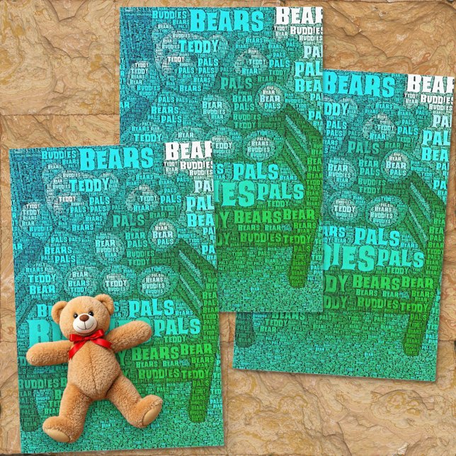 Papel De Seda Green Blue Teddy Bear Friends Word Embedded Cloud (tissue paper teddy bear word cloud)