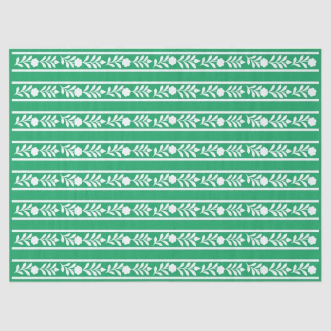 Papel De Seda Green Bone Inlay Floral Border Decoupage Paper (Anverso)