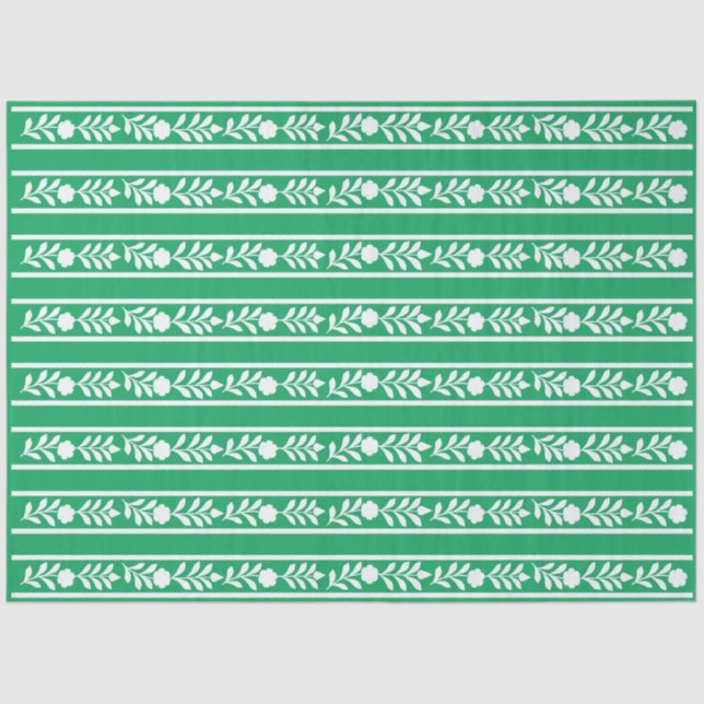 Papel De Seda Green Bone Inlay Floral Border Decoupage Paper (Anverso)