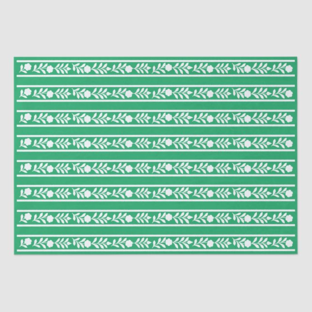 Papel De Seda Green Bone Inlay Floral Border Decoupage Paper (Anverso)