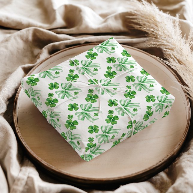 Papel De Seda Green Bow Four Leaf Clover St. Patrick's Day (Green Bow Four Leaf Clover St. Patrick's Day Tissue Paper)