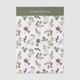 Papel De Seda Green Burgundy Wildflower Monogram Name