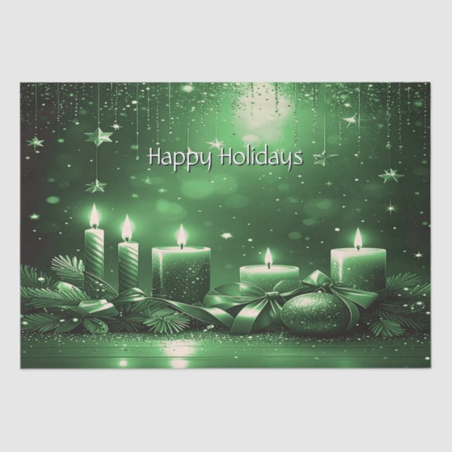 Papel De Seda Green Candles Christmas Holiday Tissue Paper (Anverso)