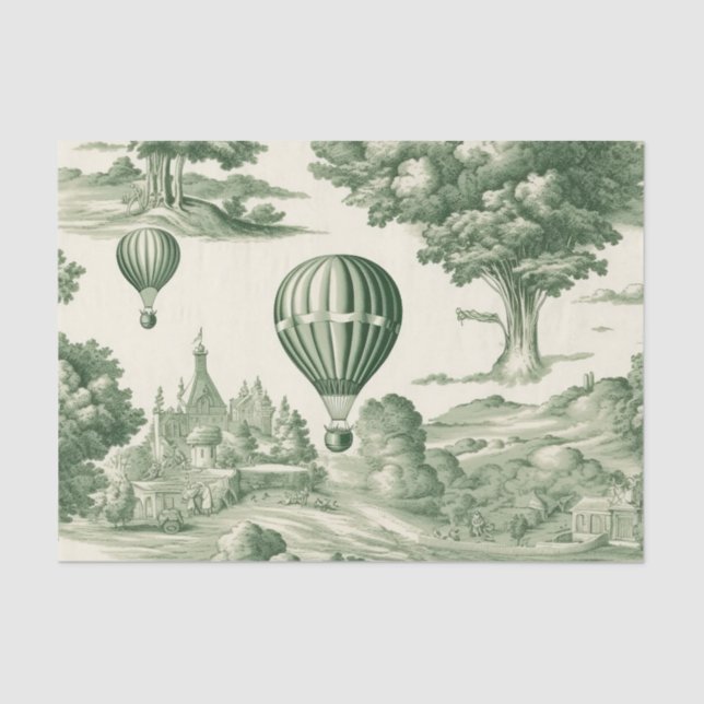 Papel De Seda Green Countryside Hot Air Balloon Toile (4) (Anverso)
