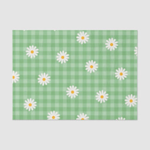 Papel De Seda Green Daisy Plaid Gingham Check Flower Pattern