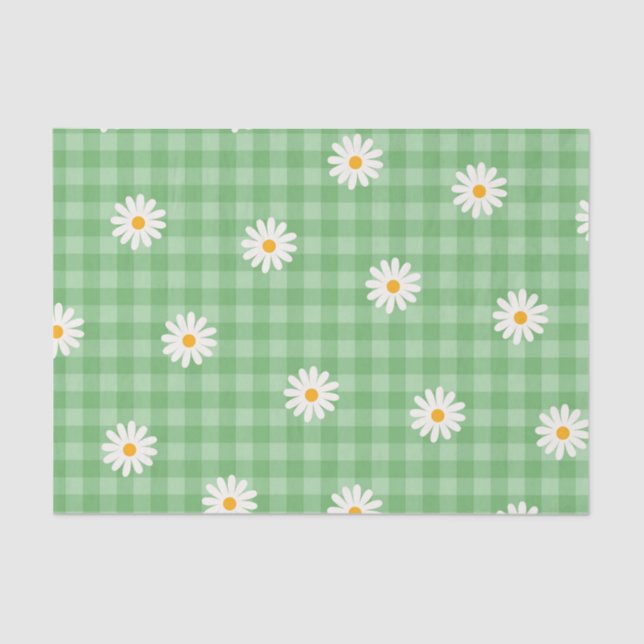 Papel De Seda Green Daisy Plaid Gingham Check Flower Pattern (Anverso)