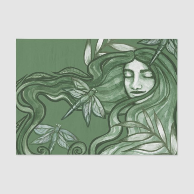 Papel De Seda Green Dragonfly Goddess Art Dragonflies            (Anverso)