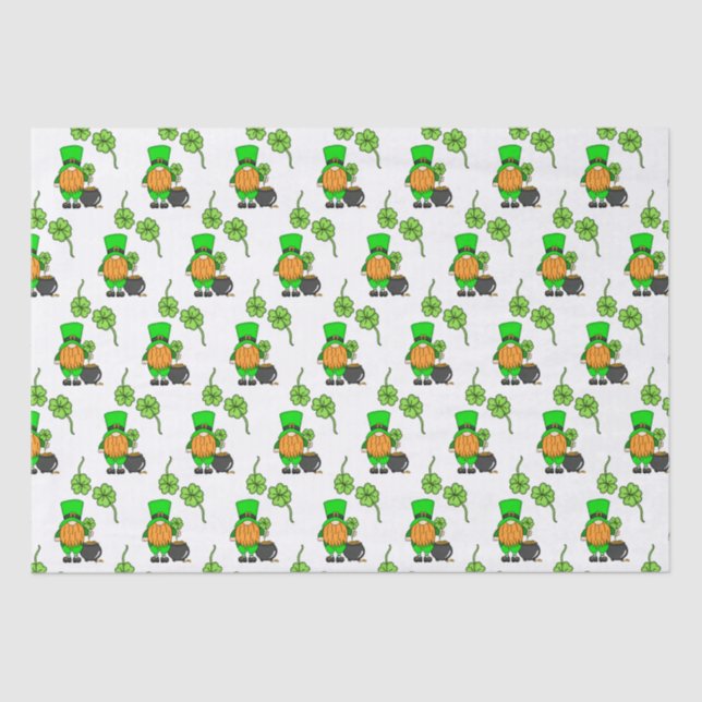 Papel De Seda Green Leprechaun Gnome con Shamrock (Anverso)