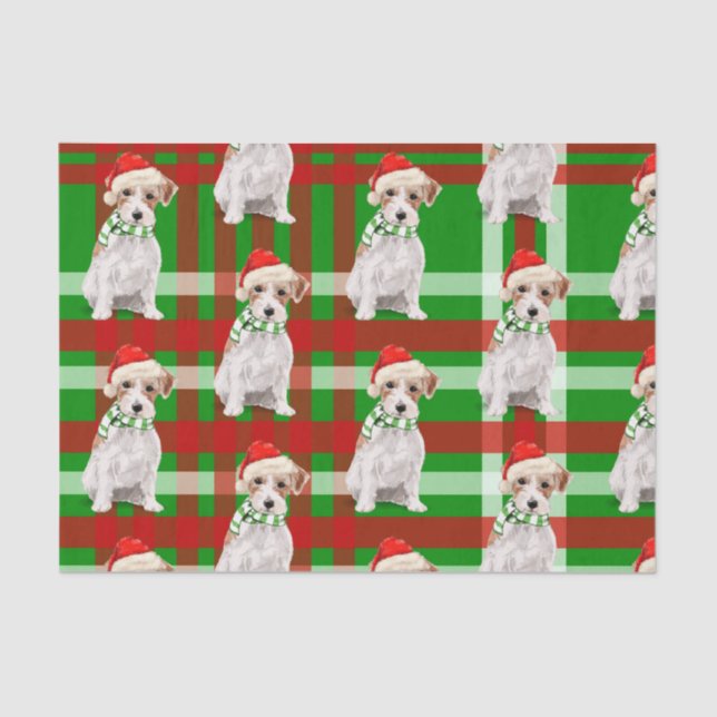 Papel De Seda Green Plaid con los Navidades de Jack Russell Terr (Anverso)