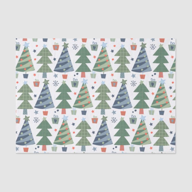Papel De Seda Green Red Blue Christmas Trees una moda festiva (Anverso)