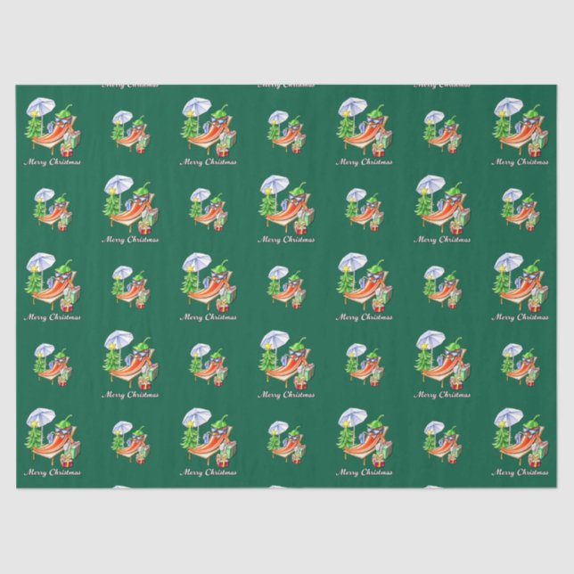 Papel De Seda Green Sunny Funny Merry Christmas Pattern (Anverso)