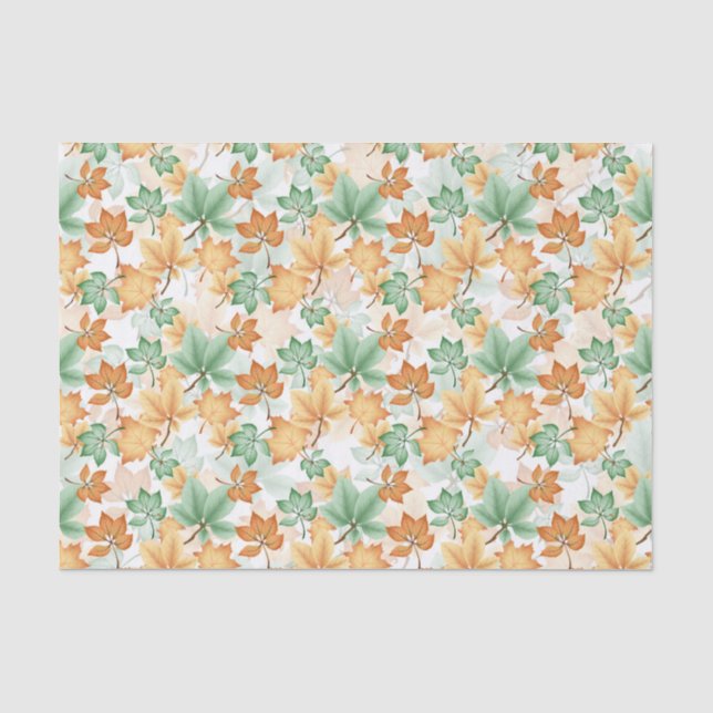 PAPEL DE SEDA GREEN TAN BROWN AUTUMN FALL LEAVES (Anverso)