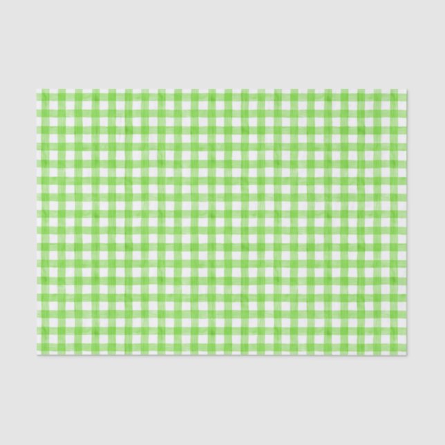 Papel De Seda Green Watercolor Gingham Tissue Paper (Anverso)