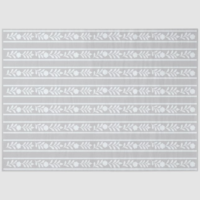 Papel De Seda Grey Bone Inlay Floral Border Decoupage Paper  (Anverso)