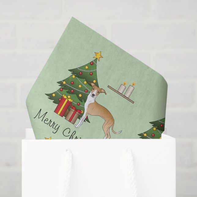 Papel De Seda Greyhound Italiano Blanco Y Árbol De Navidad (Bolsa de regalo)