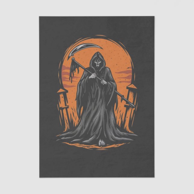 Papel De Seda Grim Reaper Cartoon in Sunset Graveyard (Anverso)