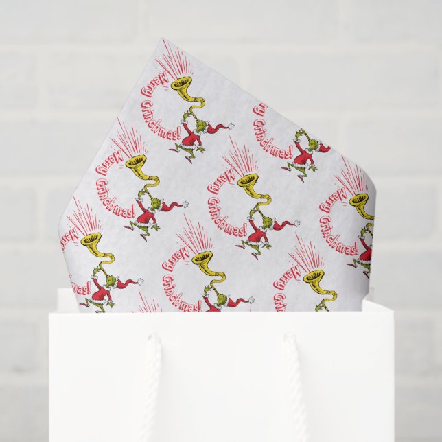 Papel De Seda Grinch Blowing the Merry Grinchmas Horn (Bolsa de regalo)