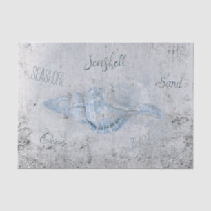 Papel De Seda Gris azul concha marina vintage antigüedades efíme