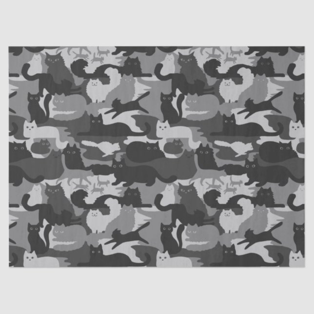 Papel De Seda Gris Camuflés Gris Cats Patrón Gris Gatitos Gato C (Anverso)