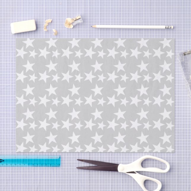 Papel De Seda Gris con estrellas blancas (Artesanía)