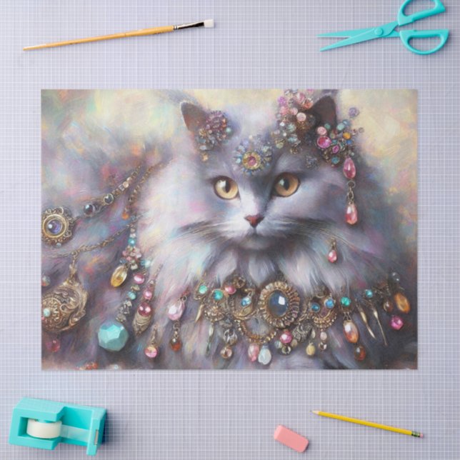Papel De Seda Gris de pelo largo Nebelung Cat Kitty Decoupage (Artesanía)