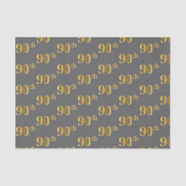 Papel De Seda Gris, Faux Gold 90th (Ninetieth) Event (Anverso)