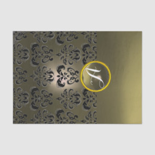 Papel De Seda GRIS NEGRO DAMASCA GEMSTONE MONOGRAM Floral