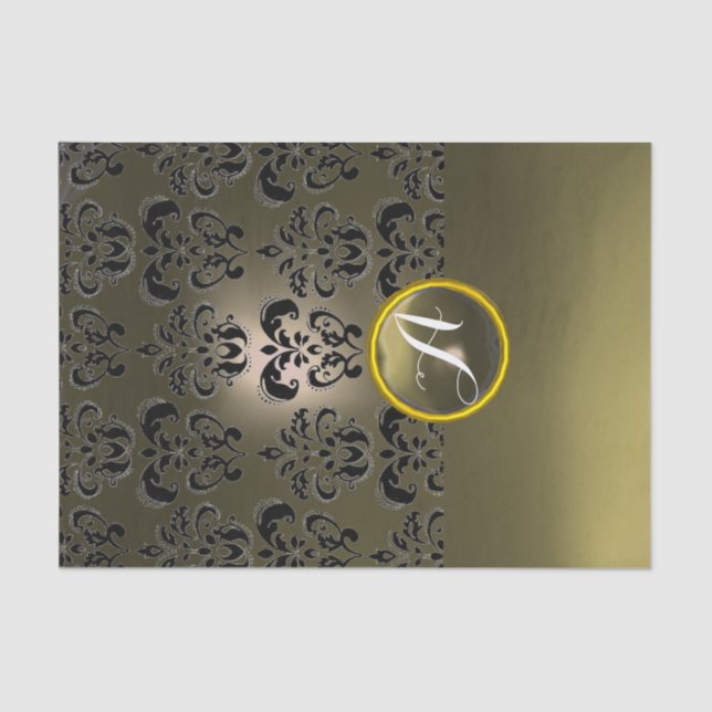 Papel De Seda GRIS NEGRO DAMASCA GEMSTONE MONOGRAM Floral (Anverso)