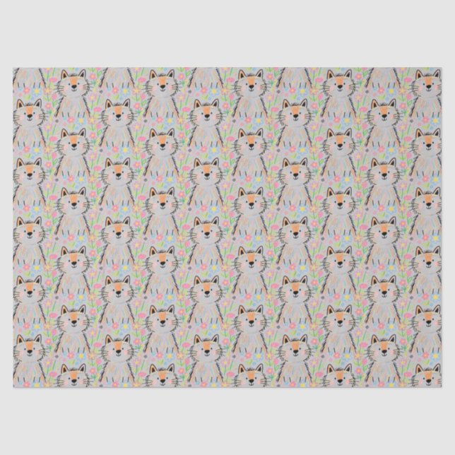 Papel de seda gris para gatos garabatos (Anverso)
