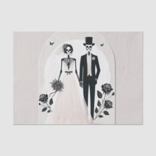 Papel De Seda Gris Piedra Negro Esqueleto Gótico Boda de Hallowe