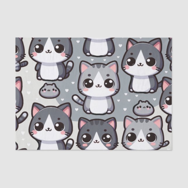 Papel De Seda Gris Tuxedo Cats (Anverso)