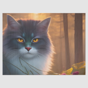 Papel De Seda Gris y blanco esponjoso gato de bosque, fantasía