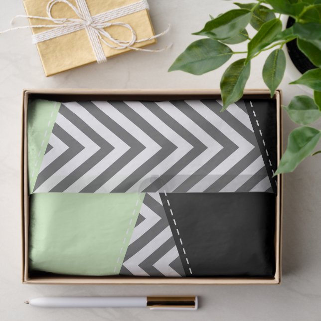 Papel De Seda Gris Zigzag, Gris Chevron, Zigzag Pattern, Mint (Regalo )