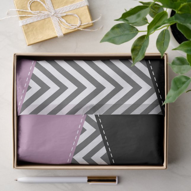 Papel De Seda Gris Zigzag, Gris Chevron, Zigzag Pattern, Púrpura (Regalo )