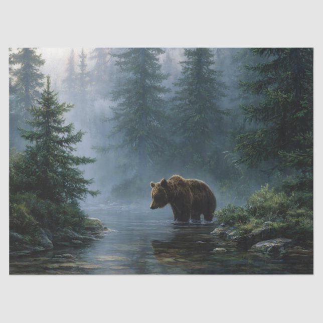 Papel De Seda Grizzly Bear Misty Forest Decoupage (Anverso)