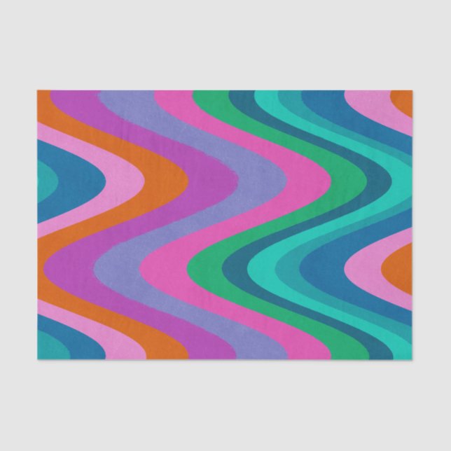 Papel De Seda Groovy Coloridas Líneas Curvas Únicas Retro (Anverso)