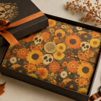 Papel De Seda Groovy Halloween Skull Floral
