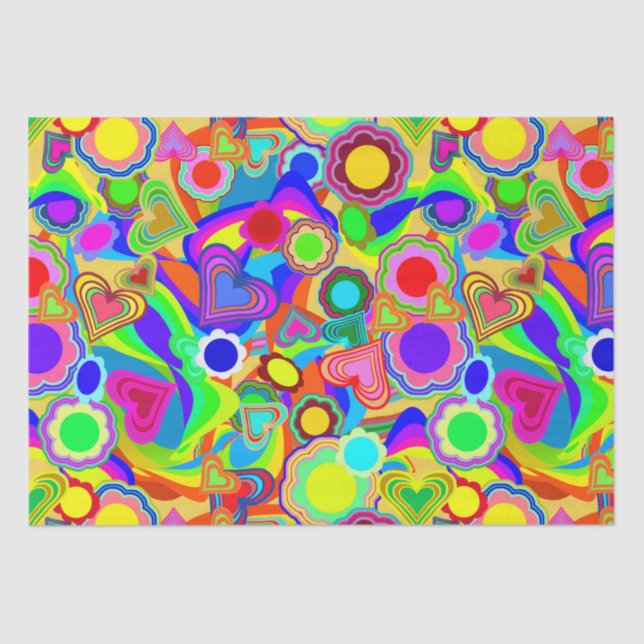 Papel De Seda Groovy Hearts Flowers (Anverso)